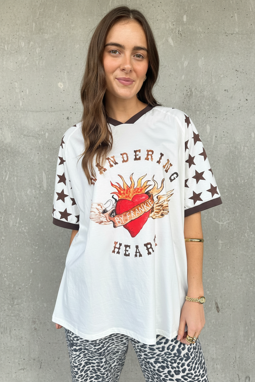By Frankie - V Neck Wondering Hearts Oversized Tee (S)