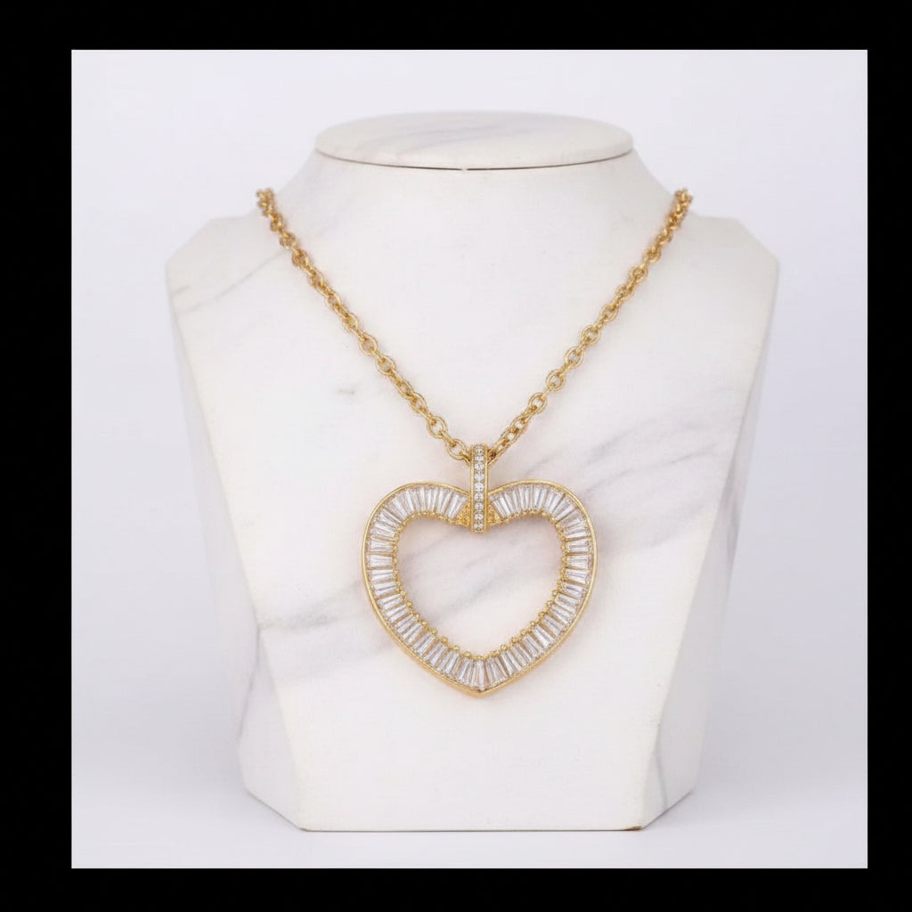18K Yellow Gold Plated Simulated Diamond Heart Necklace