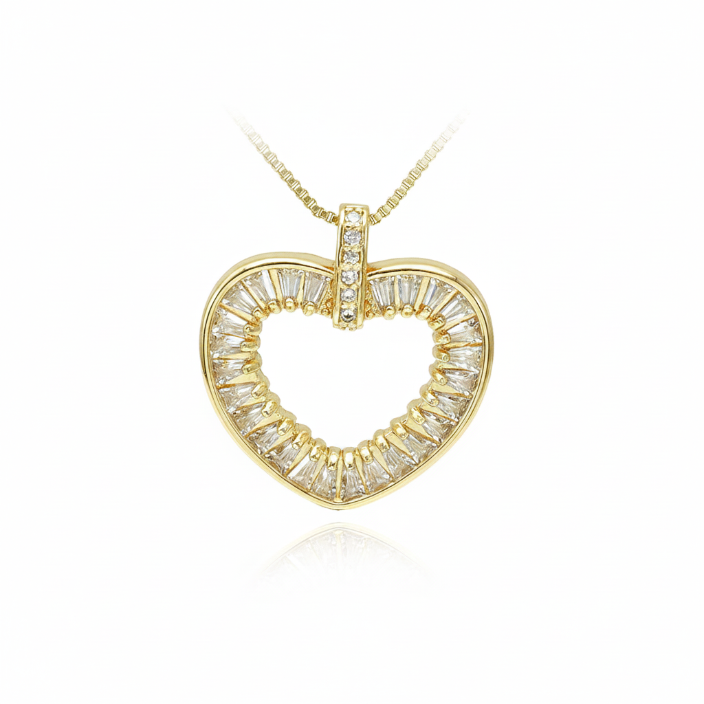 18K Yellow Gold Plated Simulated Diamond Heart Necklace