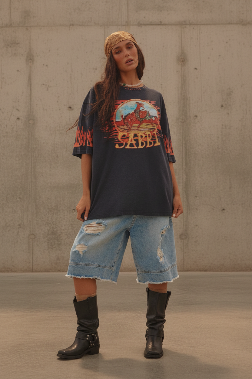 Sabbi - The Very Oversized Flaming Cowboy Tee (XS)