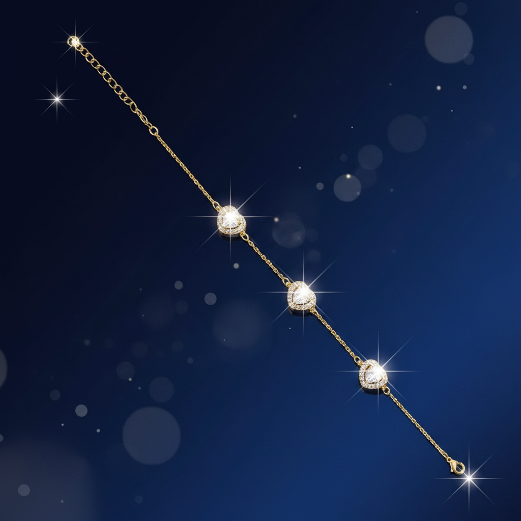 18K Yellow Gold Plated Simulated Diamond Heart Anklet