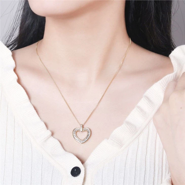 18K Yellow Gold Plated Simulated Diamond Heart Necklace