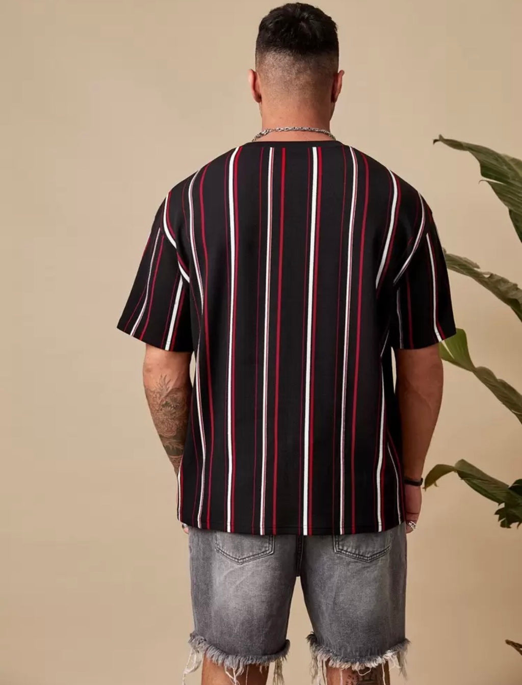 Manfinity - VCAY Plus Block Striped & Letter Graphic Tee (3XL)