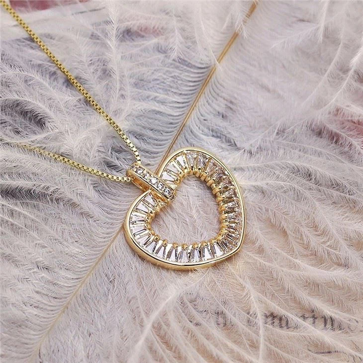 18K Yellow Gold Plated Simulated Diamond Heart Necklace