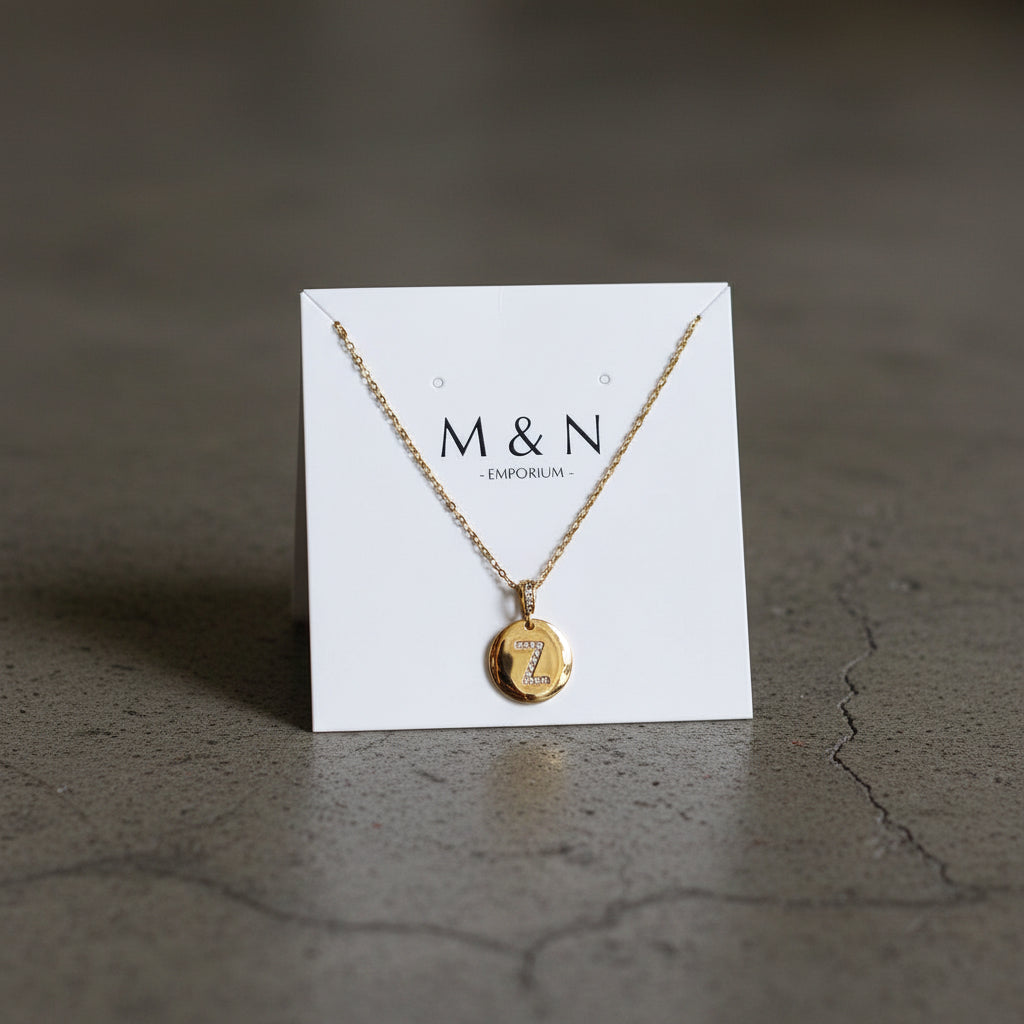 Yellow Gold Plated Pendant Necklace Initial Letter `Z` Charm  Adorned with Cubic Zirconia
