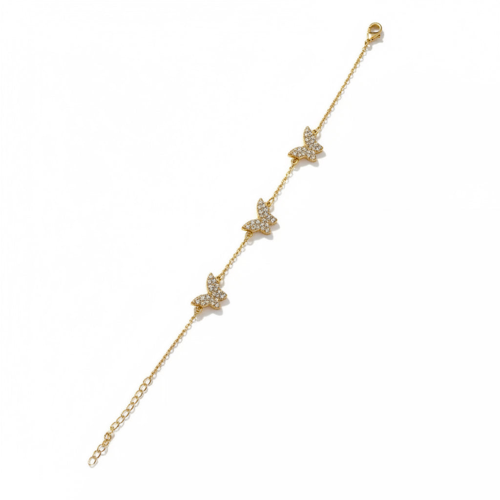 18K Yellow Gold Plated Simulated Diamond Butterfly Anklet