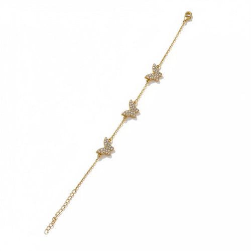 18K Yellow Gold Plated Simulated Diamond Butterfly Anklet