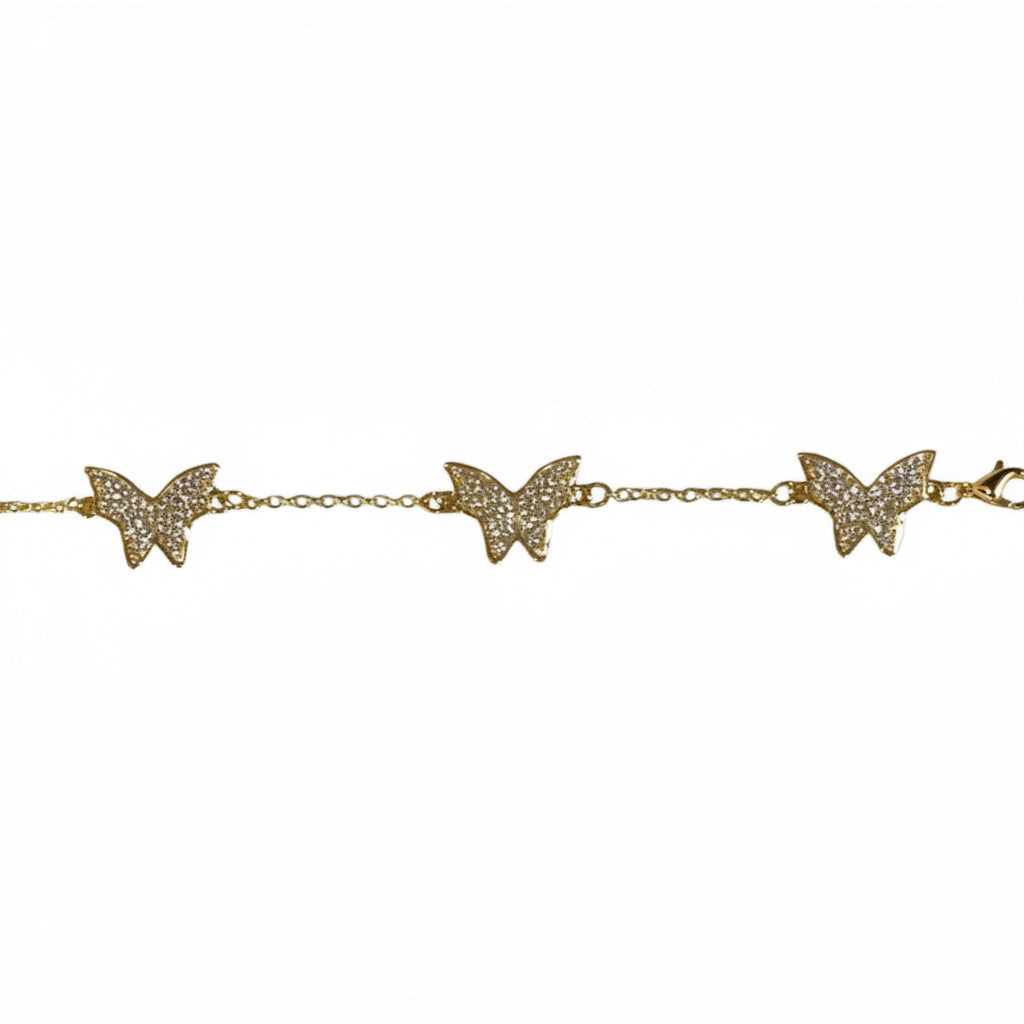 18K Yellow Gold Plated Simulated Diamond Butterfly Anklet