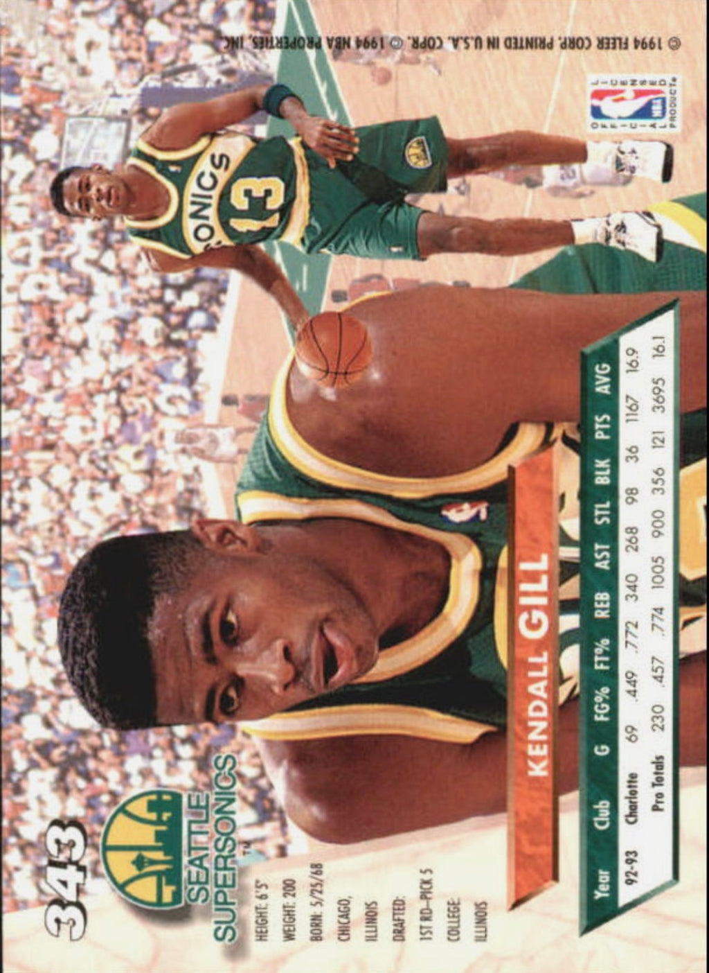 1993-94 Ultra Kendall Gill #343 Seattle SuperSonics