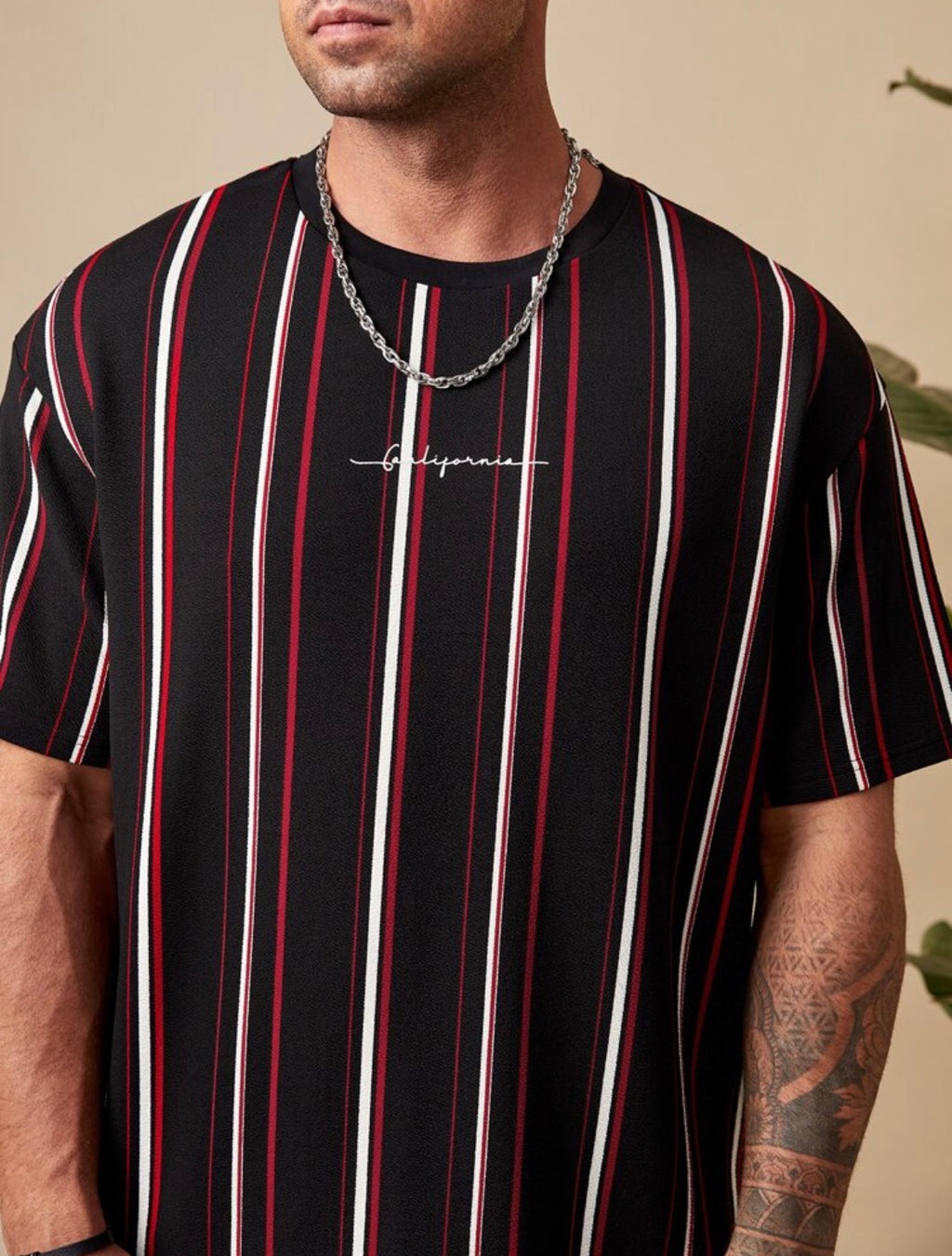 Manfinity - VCAY Plus Block Striped & Letter Graphic Tee (3XL)